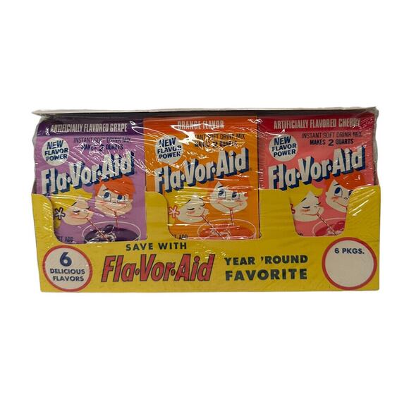 Vintage 1960s Fla-Vor-Aid Drink Mix 6 Flavors Unopened New Full Display Sealed - Picture 1 of 9